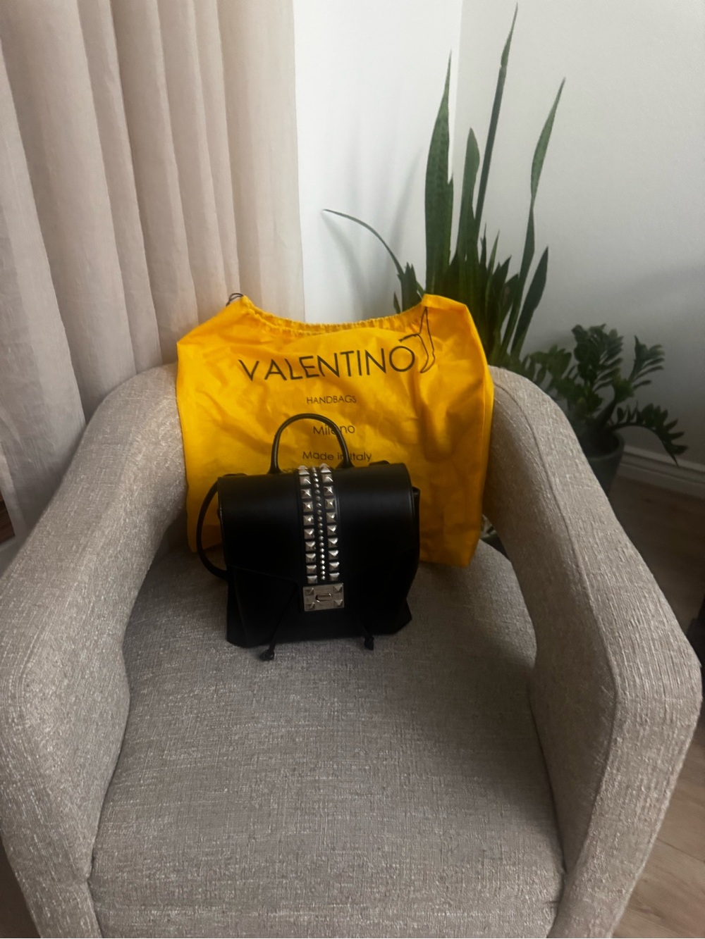 Valentino Mario Black Leather Crossbody with Silver Stud Accent